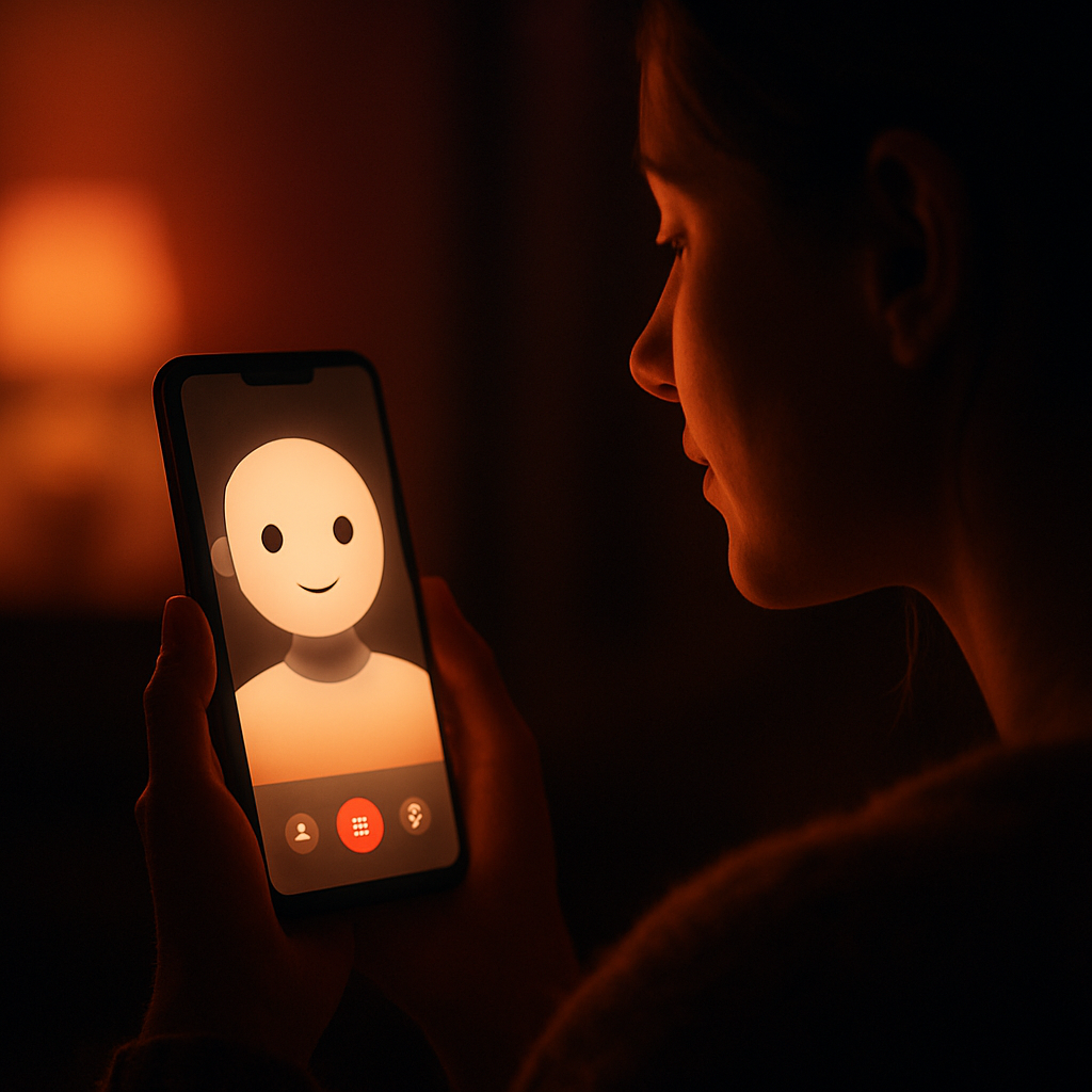 A cozy night-time scene chatting with a virtual companion